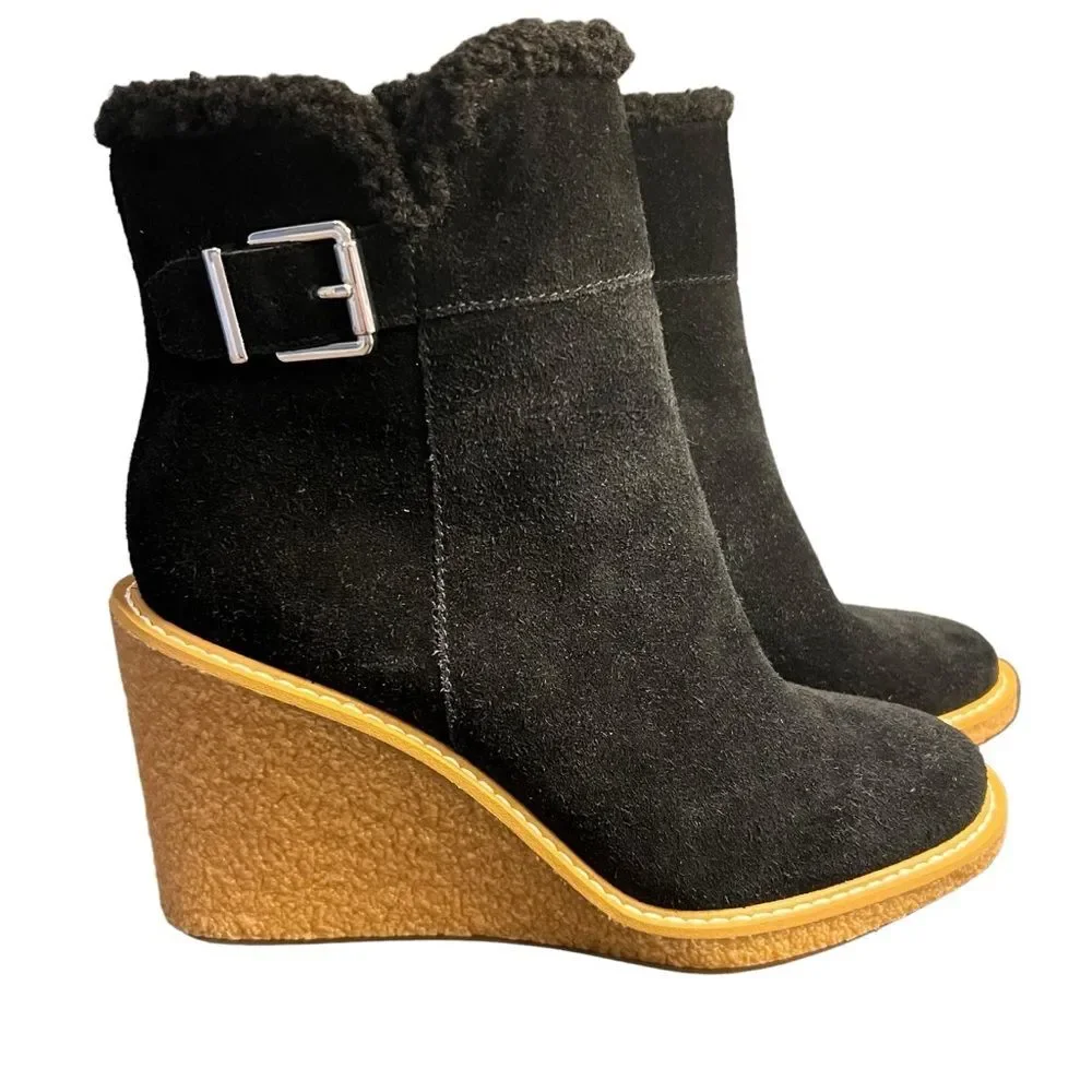 Franco Sarto Women’s Suede Wedge Boots Faux Fur Lined Size 8.5 NWOT